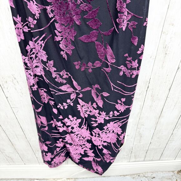 Arianna By Rachel Kaye Evening Gown One Shoulder Maxi Velvet Purple Floral Slit - Picture 4 of 10